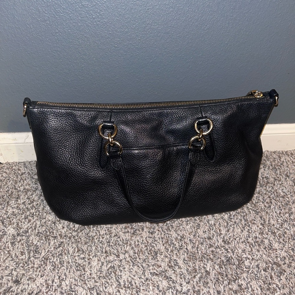 Coach Black Pebbled Leather Shoulder Satchel with Gold Hardware - Picture 4 of 14